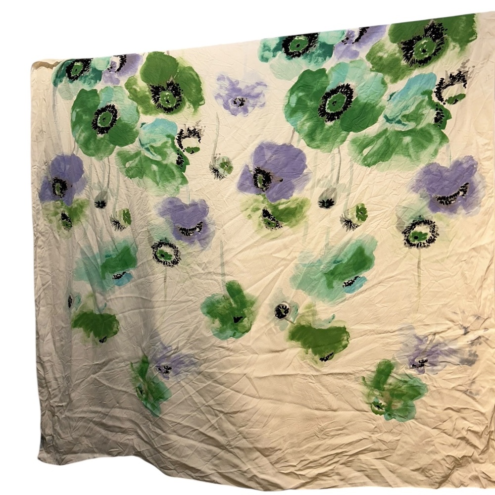 Spring Poppies Floral green purple print scarf shawl pareo 54" square  poly geo